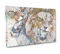 Snarling Lions No.1 Modern BG Canvas Wall Art Print Ready to Hang, Framed Picture for Living Room Bedroom Home Office Décor, 30x20 Inch (76x50 cm)