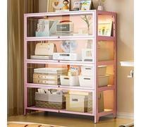 Snaweo 4-Storey Display Case Tempered Glass, Dustproof Showcase, Carbon Steel Display Cabinet, 3 Sides Transparent, Flip-top door Design, for Office Retail Store Safe Storage (Color : Pink, Size : 3