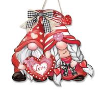snaxuda Gnome Welcome Sign Valentines Hanging Wreath Sign for Front Door Decor Red Heart Love Decor Sweet Gnome Door Hanger for Home Wall Yard Indoor Outdoor Garden Window