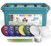Snazaroo Face Paint Mini Starter Kit for Kids and Adults, 14 Pieces, 6 Colours, 1 Glitter Gel, Brushes, Sponges, Guide, Water Based, Easily Washable, Makeup, Body Painting