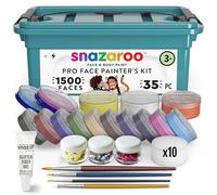 Snazaroo Face Painters Kit for Kids & Adults, 35 Pieces, 10 Colours, Brushes, Glitter Gels, Sponges, Guide, Water Based, Easily Washable, Makeup, Body Painting