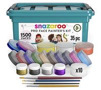 Snazaroo Professional Face Paint Kit for Kids and Adults, 35 Pieces, 15 Colours, Brushes, Glitter Gels, Sponges, Guide, Water Based, Easily Washable, Makeup, Body Painting