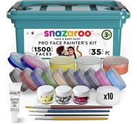 Snazaroo Face Painters Kit for Kids & Adults, 35 Pieces, 10 Colours, Brushes, Glitter Gels, Sponges, Guide, Water Based, Easily Washable, Makeup, Body Painting