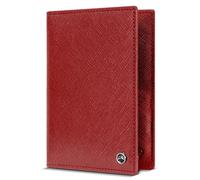 Snazzy Hawk Family Leather Passport Holder - Travel Wallet Holds 2, Holiday Essentials Case for Flying, RFID Blocking Document Organiser Slim Cover, Airplane Accessories, (Red Saffiano)