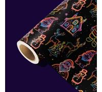 SnazzyWrap Black Neon Xmas Gift Wrap Mini Roll Paper(Total 28.5 sq.ft) | Cool Christmas Wrapping Paper ,Gingerbread House, Santa,Snowman, Black ,for Holiday Present Packaging,6 Sheets,17 x 40 In