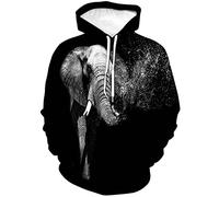 Snbidmk Elephants In Blue Light Hoodie Night Powder Funny Elephant Pullover Sweater, Black, X-Large