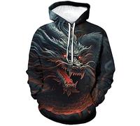 Snbidmk Men's Novelty Dragon Graphic Hoodie Sweatshirt Pullover with Pocket, Black, XL