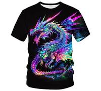 Snbidmk Men's Retro Cute Dragon Watercolor Shirt Fantasy Clothing Animal Pattern T-Shirt, Black, S