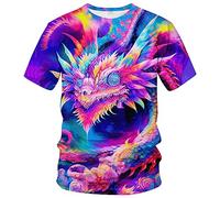 Snbidmk Men's Retro Cute Dragon Watercolor Shirt Fantasy Clothing Animal Pattern T-Shirt, Multicolor, Large