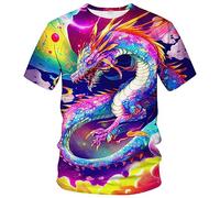 Snbidmk Men's Retro Cute Dragon Watercolor Shirt Fantasy Clothing Animal Pattern T-Shirt, Multicolored, XXL