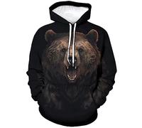 Snbidmk Novelty Bear Graphic Hoodie Cool Animal Print Hoodies Sweatshirt Pullover for Men Women, Black2, XXL
