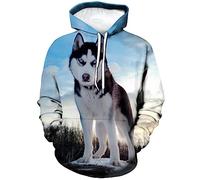 Snbidmk Novelty Siberian Husky 3D Print Hoodie Animal Sweatshirt Pullover for Men Women