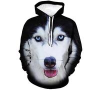 Snbidmk Novelty Siberian Husky 3D Print Hoodie Animal Sweatshirt Pullover for Men Women, Black, Small