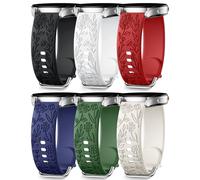 SNBLK 6 Pack Floral Engraved Bands Compatible with Samsung Galaxy Watch 7 Band 6 5 4 Active 2 FE 40mm 44mm/Watch 6/4 Classic/5 Pro/3, 20mm Cute Flower Silicone Sport Strap for Samsung Watch Bands