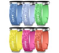 SNBLK 6 Pack Floral Engraved Bands Compatible with Samsung Galaxy Watch 7 Band 6 5 4 Active 2 FE 40mm 44mm/Watch 6/4 Classic/5 Pro/3, 20mm Cute Flower Silicone Sport Strap for Samsung Watch Bands