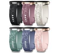 SNBLK 6 Pack Floral Engraved Bands Compatible with Samsung Galaxy Watch 7 Band 6 5 4 Active 2 FE 40mm 44mm/Watch 6/4 Classic/5 Pro/3, 20mm Cute Flower Silicone Sport Strap for Samsung Watch Bands
