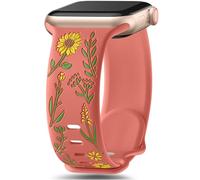 SNBLK Floral Band Compatible with Cute Apple Watch Bands for Women 40mm 41mm 38mm 42mm 44mm 45mm 46mm 49mm, Flower Engraved Silicone Inlay Dressy Strap for iWatch Series 10 9 8 7 6 5 4 3 2 1 Se Ultra