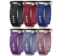 SNBLK Floral Engraved Bands Compatible with Samsung Galaxy Watch 7 6 5 4 Active 2 FE 40mm 44mm/5 Pro/Watch 3/6 4 Classic, 6 Pack 20mm Cute Flower Silicone Sport Strap for Samsung Watch Bands Women