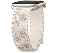 SNBLK Floral Silicone Band Compatible with Apple Watch Bands for Women 40mm 41mm 42mm 44mm 45mm 46mm 49mm 38mm, Cute Casting Flower Strap for iWatch Series 11 10 9 8 7 6 5 4 3 2 1 SE Ultra, Starlight