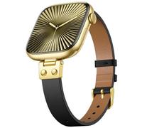 SNBLK Leather Band Compatible with Apple Watch Bands for Women 40mm 41mm 42mm 44mm 46mm 49mm 38mm 45mm, Slim Grain Genuine Leather Strap for iWatch SE Series 11/10/9/8/7/6/5/4/3/2/1, Black/Gold
