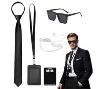 SNBUHA 6 Pcs Agent Costume Accessories Set, Secret Security Guard Outfit Kit with Glasses Necktie Earpiece ID Badge, Spy Costume for Teens Adults Halloween Cosplay Carnival Dress up Film Party Props