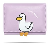 SNCCJ Cute Small Wallets for Women, Fashion Tri-folded Wallet for girls, Short Slim Womens Wallet with ID Window, Duck Purple, 4.1 x 3.1 x 0.6 inches, Fashion