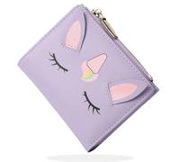 SNCCJ Cute Wallets for Women, Bifold RFID Blocking Small Womens Wallet with Zipper Coin Pocket (Unicorn Purple)