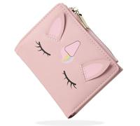 SNCCJ Cute Wallets for Women, Bifold RFID Blocking Small Womens Wallet with Zipper Coin Pocket (Unicorn Pink)