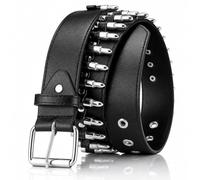 SNCEAW Studded Belt, Metal Punk Rock Rivet belt with Bright Pyramid Studded for Women Men, 2-black Bullet Rivet, Fit Pant 31-36 inch