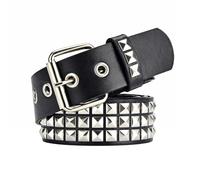 SNCEAW Studded Belt, Metal Punk Rock Rivet Belt with Bright Pyramid Studded for Women Men, Black, Fit Pant 40-45 Inch
