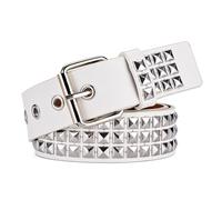SNCEAW Studded Belt, Metal Punk Rock Rivet belt with Bright Pyramid Studded for Women Men, White Studded, Fit Pant 31-36 inch