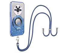 SNCLET Bling Bling Crossbody Cover for Honor Magic4 Corner Fall Prevention Case Lanyard Neck Strap with Glitter Stickers Creative Folding Bracket Rubber Soft TPU Clear Cover for Honor Magic4,Blue