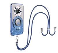 SNCLET Bling Crossbody Cover for Honor Magic3 Pro Corner Fall Prevention Case Lanyard Neck Strap with Glitter Stickers Creative Folding Bracket Rubber Soft TPU Clear Cover for Honor Magic3 Pro,Blue