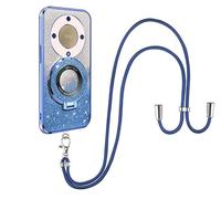 SNCLET Bling Crossbody Cover for Honor Magic5 Lite Corner Fall Prevention Case Lanyard Neck Strap with Glitter Stickers Creative Folding Bracket Rubber Soft TPU Clear Cover for Honor Magic5 Lite,Blue