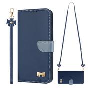 SNCLET Bow Case for Realme P3 5G Leather Cover,PU Leather Wallet Flip Cover TPU Bumper Shockproof Anti-Dust Wristband Metal Bow Card Slots Magnetic Case for Realme P3 5G,Dark Blue