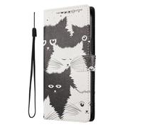 SNCLET Bumper Case for Samsung Galaxy A05s 4G Flip Cover Leather PU Case with Silicone Shell,Card Slot,Built-in Stand,Wrist Strap,Pattern Design Wallet Cover for Samsung A05s 4G - Black White Cat