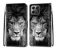 SNCLET Case for Honor 70 Lite Flip Cover Shockproof,360° Protection PU Leather Wallet Flip Case Shockproof Card Holder Wrist Strap Kickstand Magnetic Case for Honor X6/Honor X8 5G,Ferocious Lion