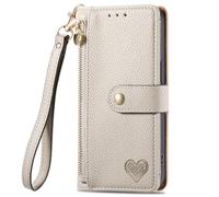 SNCLET Case for Infinix Zero 30 5G Protective Case Love Pattern Magnetic PU Leather Wallet Folio Book Phone Cover with Card Slots Kickstand Wrist Strap Zipper Pocket for Infinix Zero 30 5G,Gray