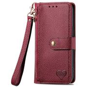 SNCLET Case for Realme Note 50 Girls Women Love Pattern PU Leather Magnetic Folio with RFID Block Card Slots Zipper Pocket Wrist Strap Kickstand Shockproof Cover for Realme Note 50,Red