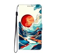 SNCLET Case for Redmi NOTE 13 4G, PU Leather Wallet Cover with Card Holder Vast Mountains and Rivers, Sunrise, Red Sun Pattern Phone Case Shockproof Cover Flip Cases Compatible with Redmi NOTE 13 4G