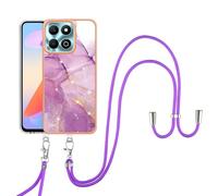 SNCLET Case Marble Patterned for Honor X6b Case Girls Cross Body Case with Adjustable Lanyard Case Necklace Cord Strap TPU Edges PC Back Phone Case Bumper Case for Honor X6b,Golden Violet