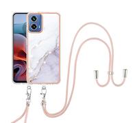SNCLET Case Marble Patterned for Motorola Moto G34 Phone Cover Cross Body Case with Adjustable Lanyard Case Necklace Cord Strap TPU Edges PC Back Phone Case Bumper Case for Motorola G34,Golden White