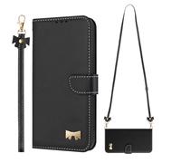 SNCLET Cute Bow Phone Case for OPPO A5 PRO 5G PU Leather Wallet Flip Cover TPU Anti-Dust Metal Bow Bookstyle Card Slots Wristband +Long Shoulder Strap Magnetic Case for OPPO A5 PRO 5G,Black