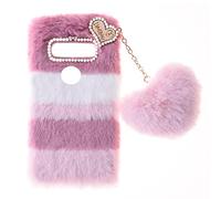 SNCLET Fluffy Fur Plush Case for LG K40S, 6.1 inches, Fuzzy/Furry, Soft Fluffy Cover, Faux Fur, Sparkly Glittered Rhinestone, Anti-Slip, Collage Pink