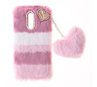 SNCLET Fluffy Fur Plush Case for Nokia 3.1 Plus Protective Case Soft Warm Love Fluffy Case Bling Diamond Cover Fluffy Fur Skin TPU Cell Phone Case for Women Girls for Nokia 3.1 Plus,Collage Pink