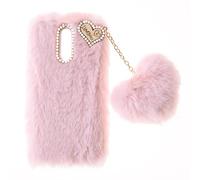 SNCLET Fluffy Fur Plush Case for Nokia 6.1 Plus Protective Case Soft Warm Love Fluffy Case Bling Diamond Cover Fluffy Fur Skin Back Cover TPU Cell Phone Case Girls for Nokia 6.1 Plus,Pink