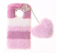 SNCLET Fluffy Fur Plush Case for Nokia X20 Protective Case Soft Warm Love Fluffy Case Bling Diamond Cover Fluffy Fur Skin TPU Cell Phone Case for Women Girls for Nokia X10,for Nokia X20,Collage Pink