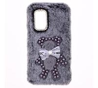 SNCLET Fluffy Fur Plush Case for Realme P4 Power Case Girly Gift Lovely Bear Faux Fur Shockproof Back Bumper Silicone Soft Fluffy Furry Chic Bling Protective Cover for Realme P4 Power,Grey-Bear