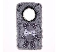 SNCLET Fluffy Fur Plush Case for Redmi A3 Case Girly Gift Lovely Bear Faux Fur Redmi A3 Case Shockproof Back Bumper Silicon Soft Warm Fluffy Furry Chic Bling Diamond for Redmi A3 Case,Grey Bear