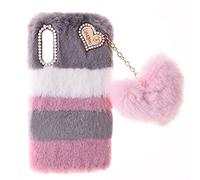 SNCLET Fluffy Fur Plush Case for Samsung Galaxy A03 Core Protective Case Soft Warm Love Bling Diamond Cover Fluffy Fur Skin TPU Cell Phone Cover Women Girls for Samsung A03 Core,Collage Grey